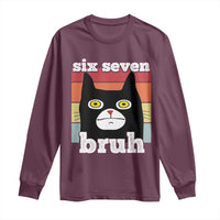 67 Bruh Meme Long Sleeve Shirt Funny Six Seven Black Cat - Wonder Print Shop