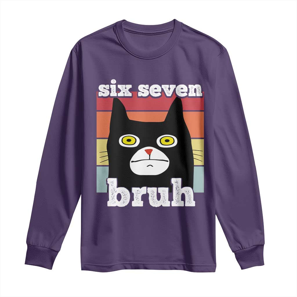 67 Bruh Meme Long Sleeve Shirt Funny Six Seven Black Cat - Wonder Print Shop