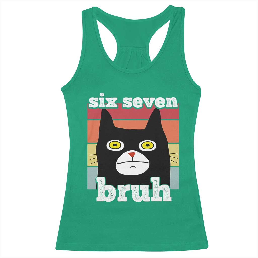 67 Bruh Meme Racerback Tank Top Funny Six Seven Black Cat - Wonder Print Shop