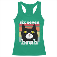 67 Bruh Meme Racerback Tank Top Funny Six Seven Black Cat - Wonder Print Shop