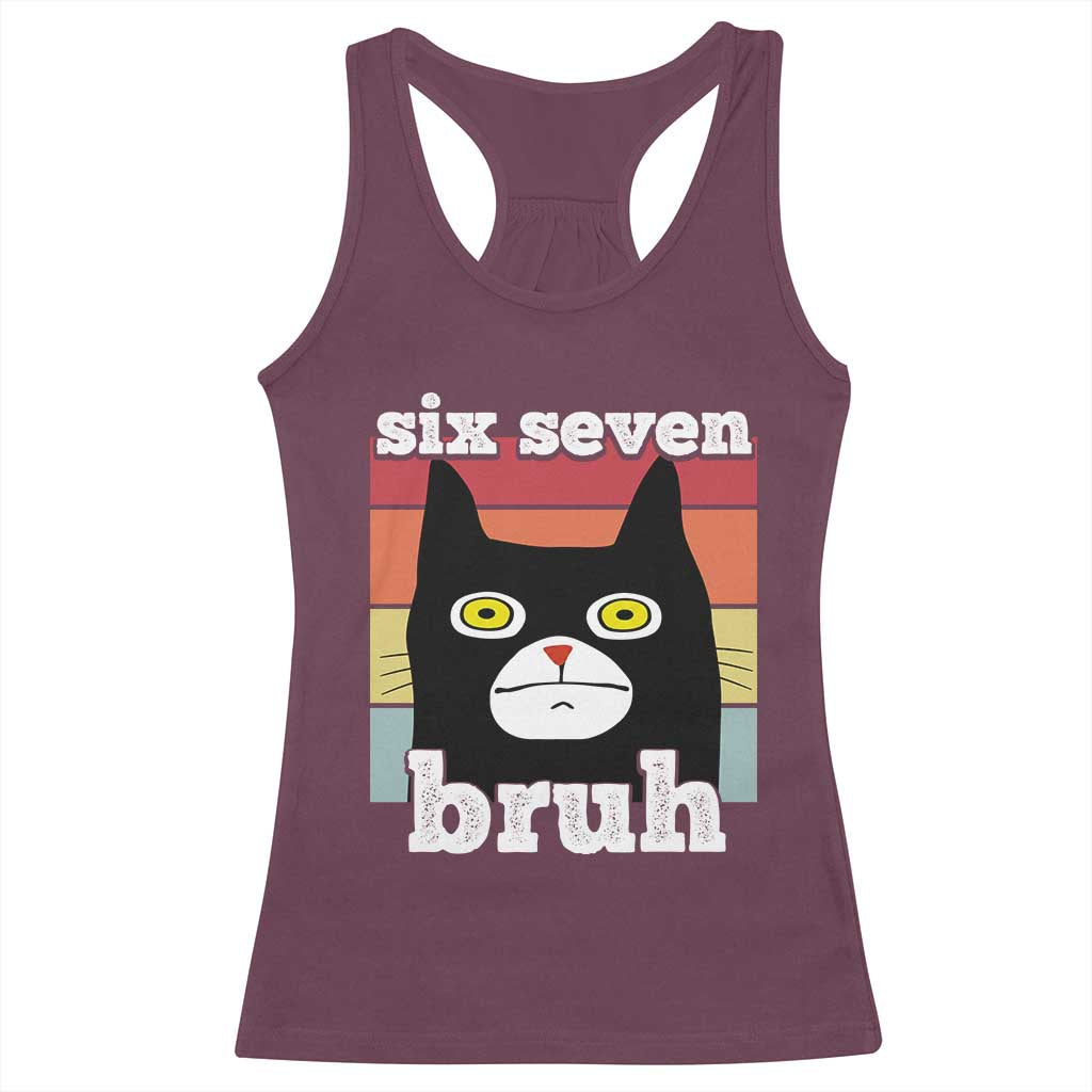 67 Bruh Meme Racerback Tank Top Funny Six Seven Black Cat - Wonder Print Shop
