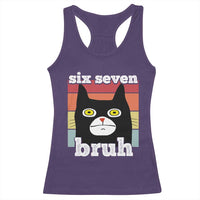67 Bruh Meme Racerback Tank Top Funny Six Seven Black Cat - Wonder Print Shop