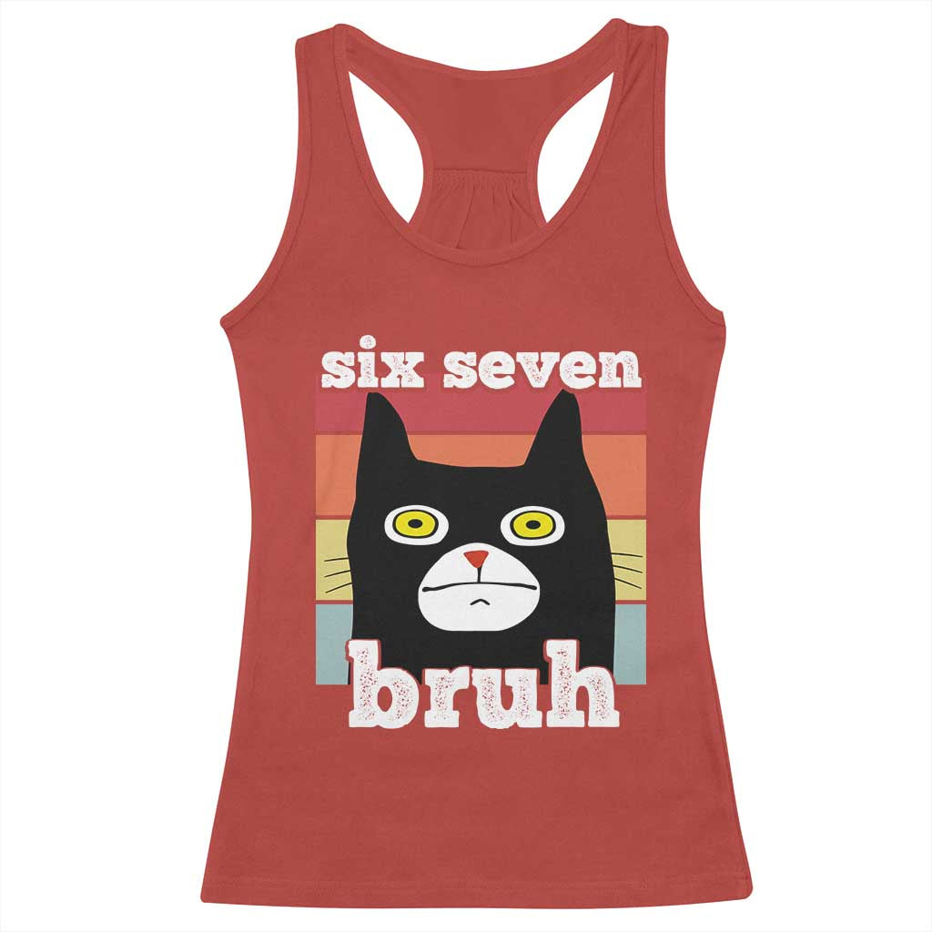 67 Bruh Meme Racerback Tank Top Funny Six Seven Black Cat - Wonder Print Shop