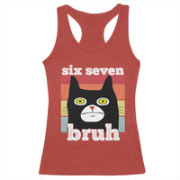 67 Bruh Meme Racerback Tank Top Funny Six Seven Black Cat - Wonder Print Shop