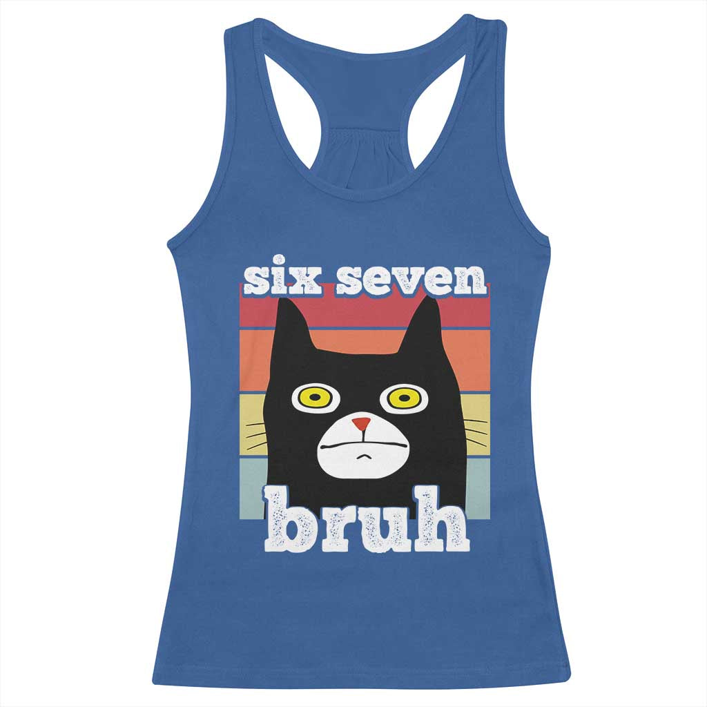 67 Bruh Meme Racerback Tank Top Funny Six Seven Black Cat - Wonder Print Shop
