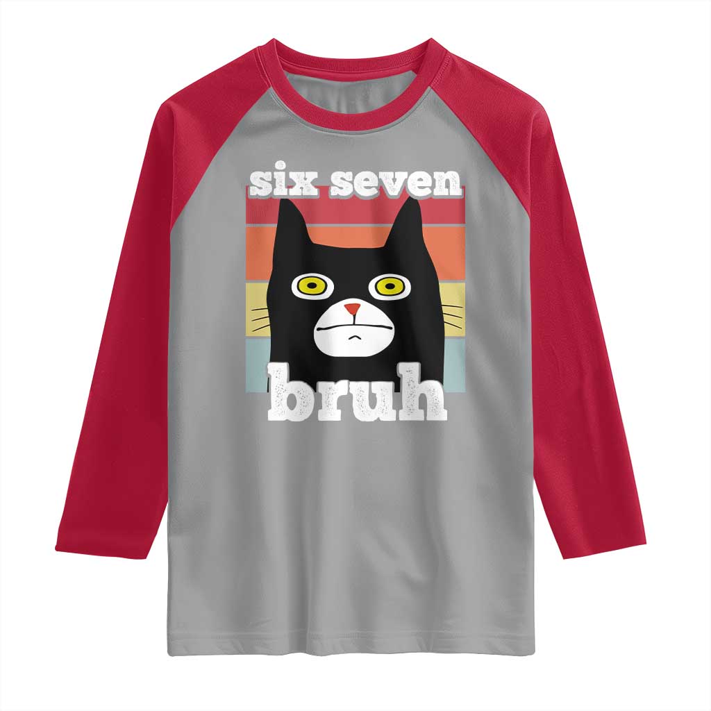 67 Bruh Meme Raglan Shirt Funny Six Seven Black Cat - Wonder Print Shop