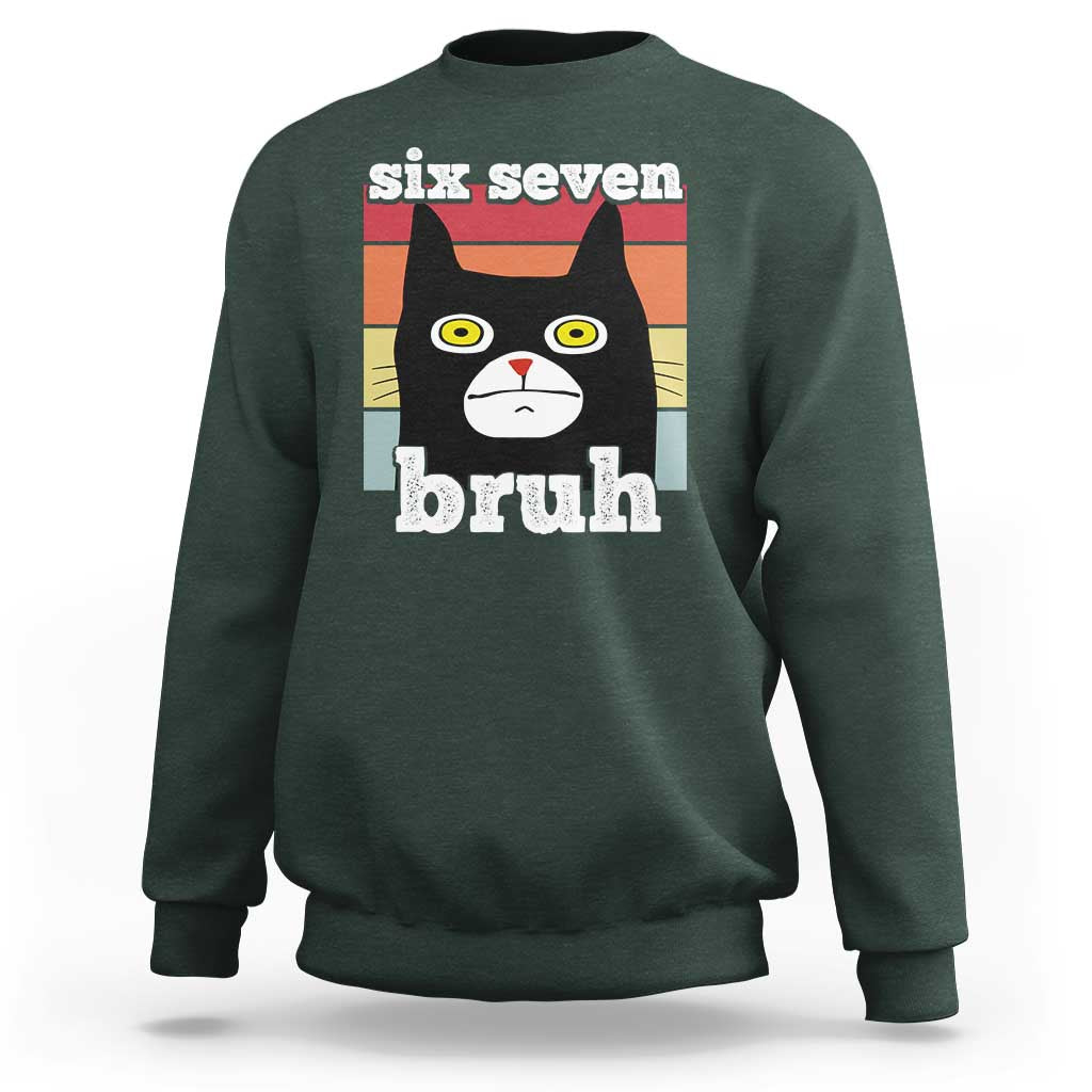 67 Bruh Meme Sweatshirt Funny Six Seven Black Cat - Wonder Print Shop