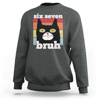 67 Bruh Meme Sweatshirt Funny Six Seven Black Cat - Wonder Print Shop