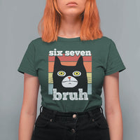 67 Bruh Meme T Shirt For Women Funny Six Seven Black Cat - Wonder Print Shop