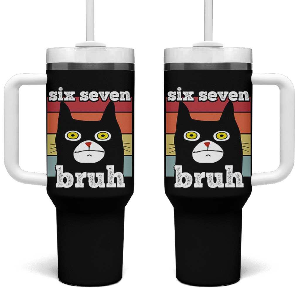 67 Bruh Meme Tumbler With Handle Funny Six Seven Black Cat - Wonder Print Shop