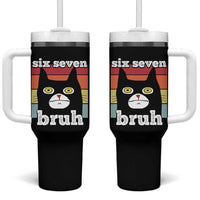 67 Bruh Meme Tumbler With Handle Funny Six Seven Black Cat - Wonder Print Shop