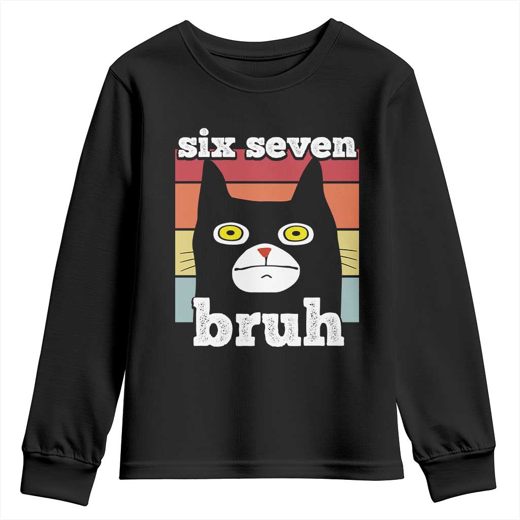 67 Bruh Meme Youth Sweatshirt Funny Six Seven Black Cat - Wonder Print Shop