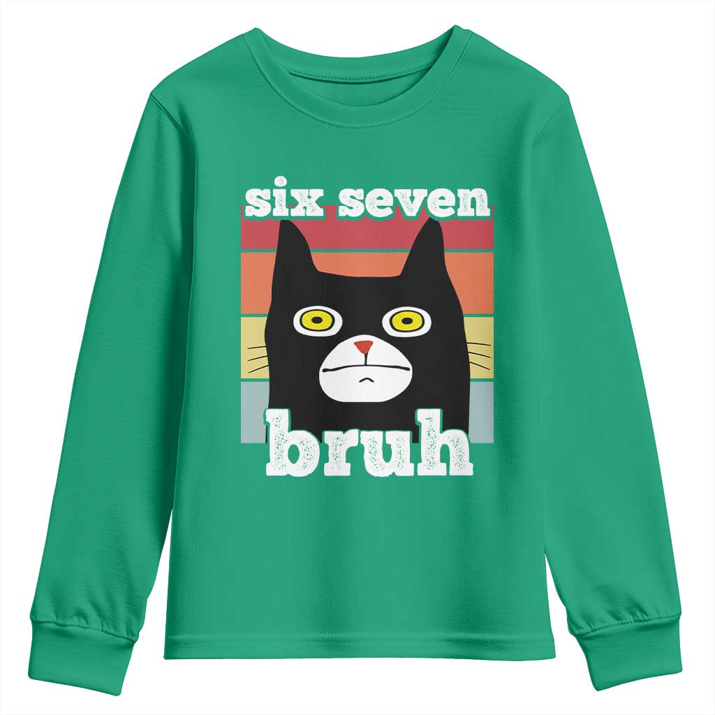67 Bruh Meme Youth Sweatshirt Funny Six Seven Black Cat - Wonder Print Shop