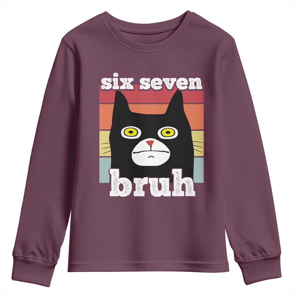 67 Bruh Meme Youth Sweatshirt Funny Six Seven Black Cat - Wonder Print Shop