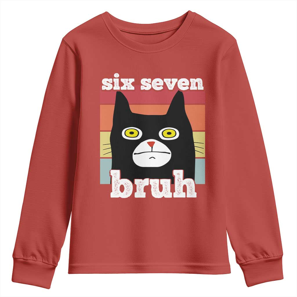 67 Bruh Meme Youth Sweatshirt Funny Six Seven Black Cat - Wonder Print Shop