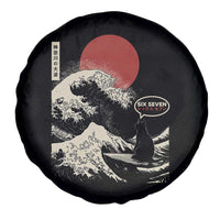 67 Six Seven Bruh Meme Spare Tire Cover Funny Japanese Black Cat Surfing The Great Wave Kanagawa - Wonder Print Shop