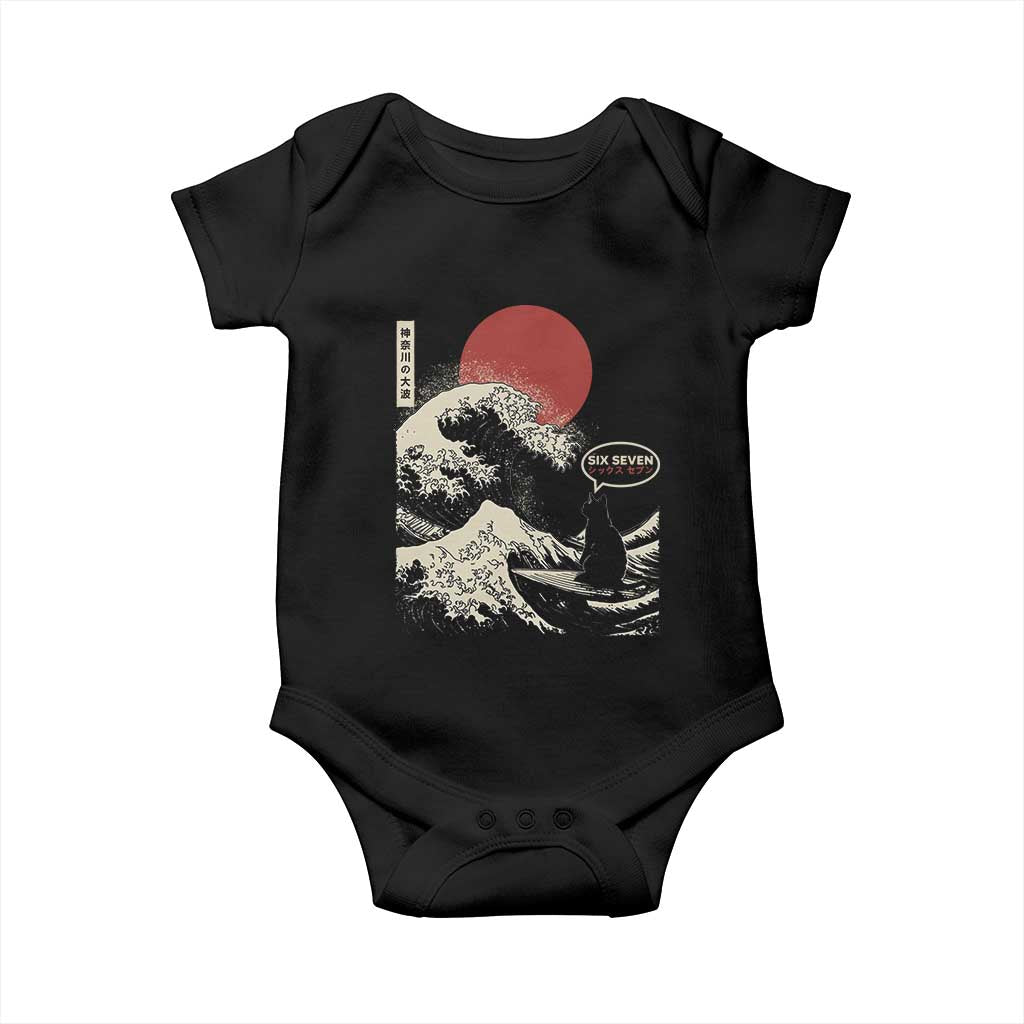 67 Six Seven Bruh Meme Baby Onesie Funny Japanese Black Cat Surfing The Great Wave Kanagawa - Wonder Print Shop