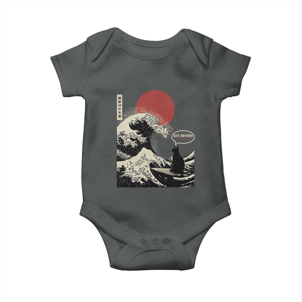 67 Six Seven Bruh Meme Baby Onesie Funny Japanese Black Cat Surfing The Great Wave Kanagawa - Wonder Print Shop