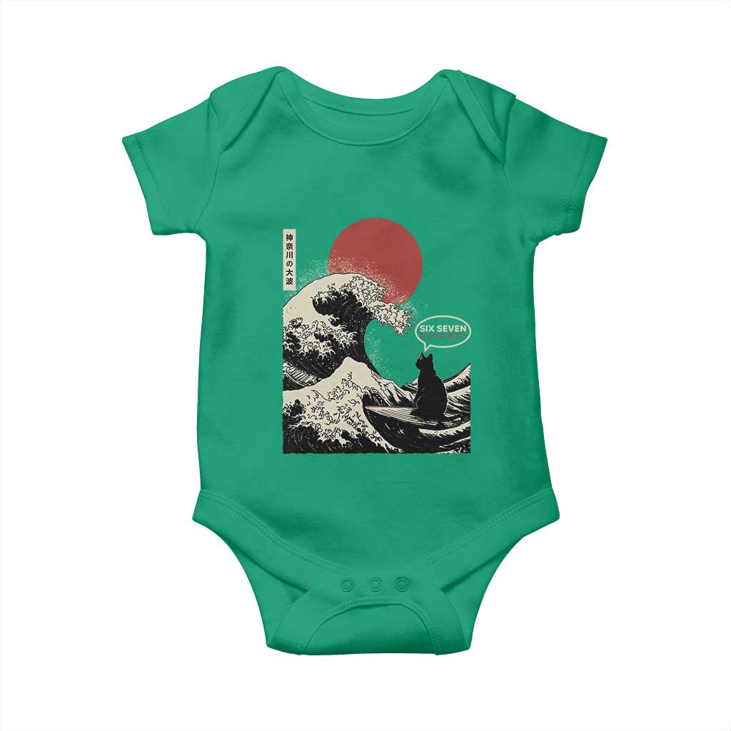 67 Six Seven Bruh Meme Baby Onesie Funny Japanese Black Cat Surfing The Great Wave Kanagawa - Wonder Print Shop