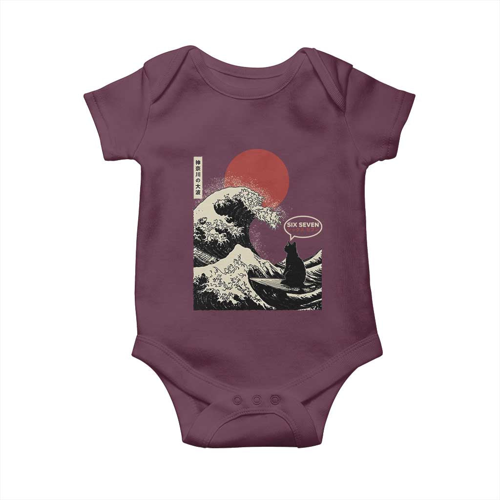 67 Six Seven Bruh Meme Baby Onesie Funny Japanese Black Cat Surfing The Great Wave Kanagawa - Wonder Print Shop