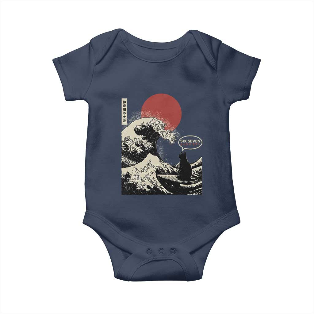 67 Six Seven Bruh Meme Baby Onesie Funny Japanese Black Cat Surfing The Great Wave Kanagawa - Wonder Print Shop