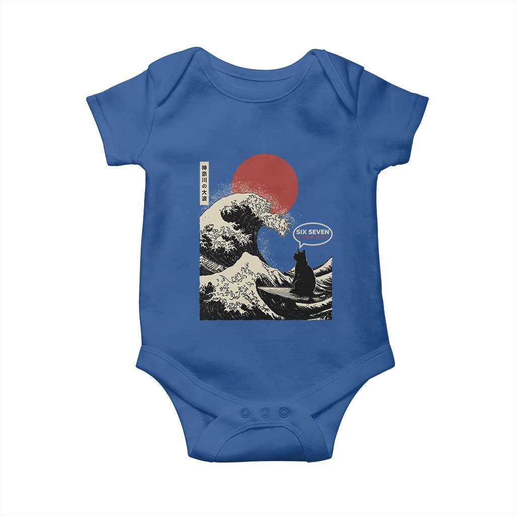 67 Six Seven Bruh Meme Baby Onesie Funny Japanese Black Cat Surfing The Great Wave Kanagawa - Wonder Print Shop