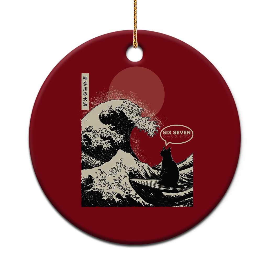 67 Six Seven Bruh Meme Ceramic Ornament Funny Japanese Black Cat Surfing The Great Wave Kanagawa - Wonder Print Shop