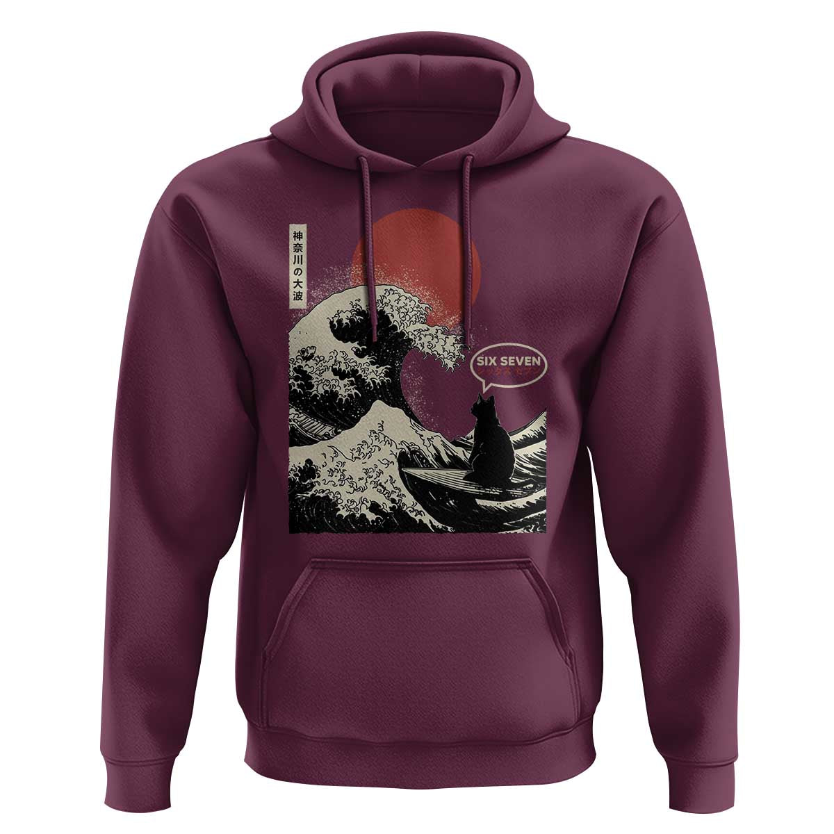 67 Six Seven Bruh Meme Hoodie Funny Japanese Black Cat Surfing The Great Wave Kanagawa - Wonder Print Shop