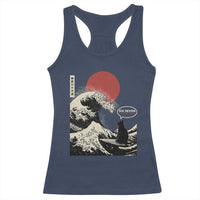 67 Six Seven Bruh Meme Racerback Tank Top Funny Japanese Black Cat Surfing The Great Wave Kanagawa - Wonder Print Shop