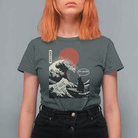 67 Six Seven Bruh Meme T Shirt For Women Funny Japanese Black Cat Surfing The Great Wave Kanagawa - Wonder Print Shop