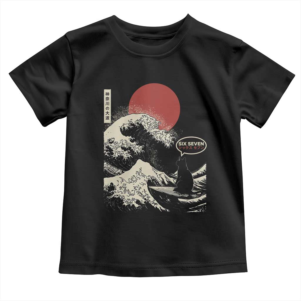 67 Six Seven Bruh Meme Toddler T Shirt Funny Japanese Black Cat Surfing The Great Wave Kanagawa - Wonder Print Shop