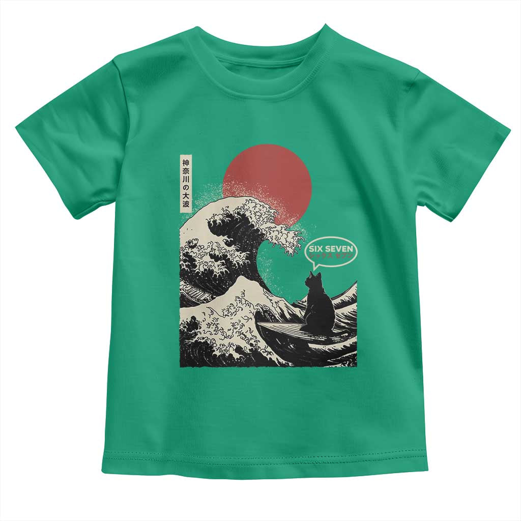 67 Six Seven Bruh Meme Toddler T Shirt Funny Japanese Black Cat Surfing The Great Wave Kanagawa - Wonder Print Shop