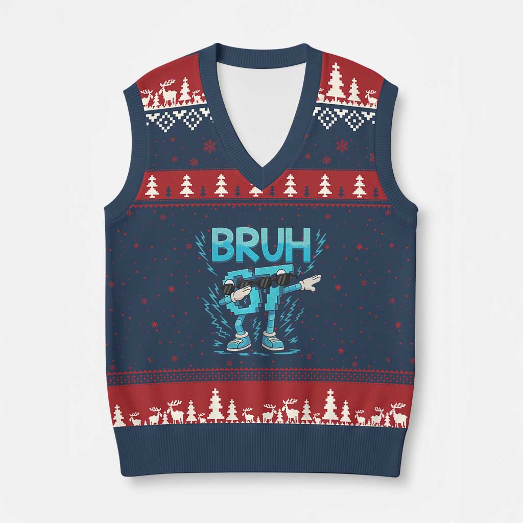 67 Bruh Meme V-Neck Knit Sweater Vest Funny Six Seven Italian Brainrot - Wonder Print Shop