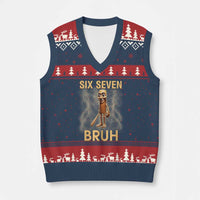 67 Bruh Meme V-Neck Knit Sweater Vest Funny Six Seven Tung Tung Sahur - Wonder Print Shop
