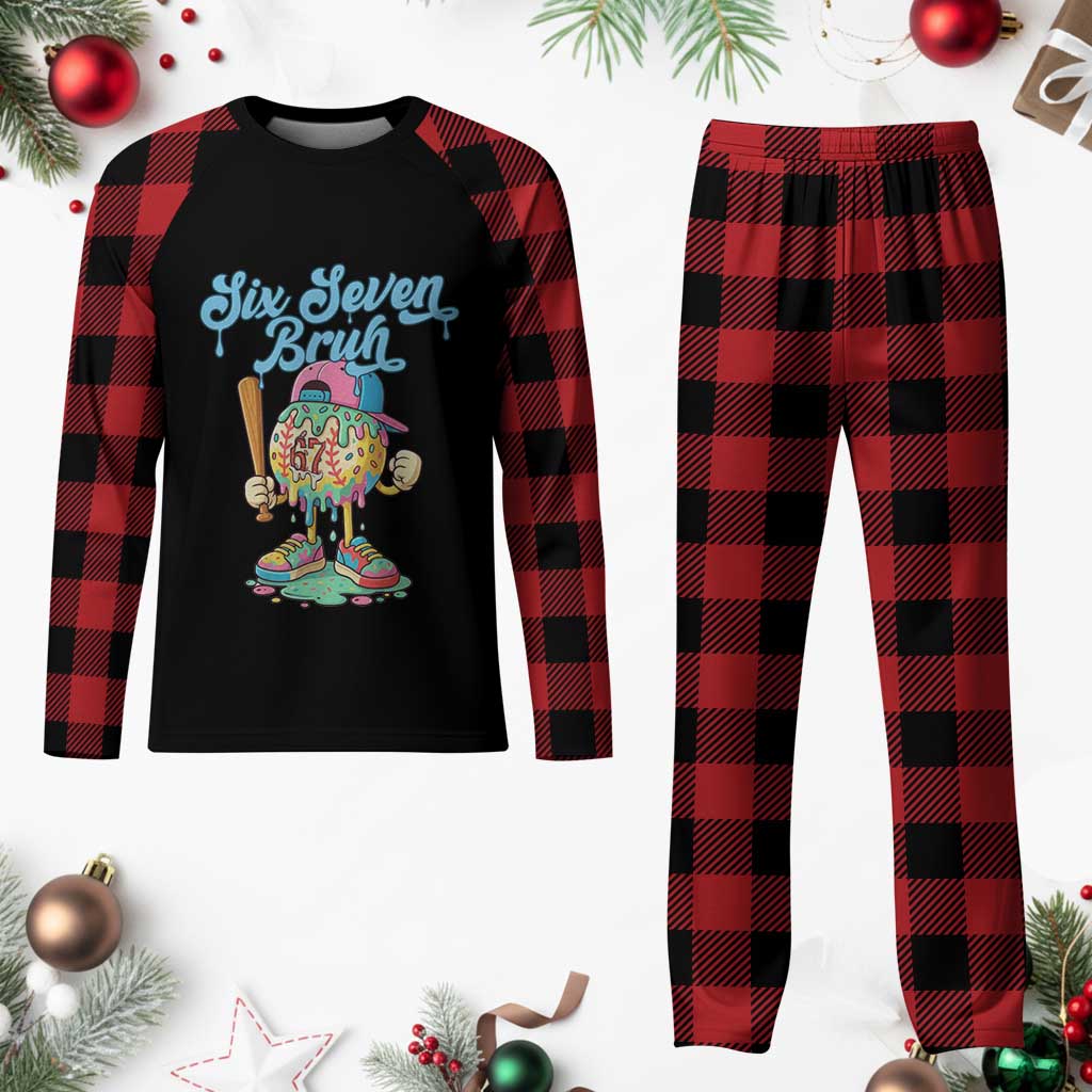 67 Bruh Meme Plaid Pajama Set Ice Cream Drip Baseball Sport - Wonder Print Shop