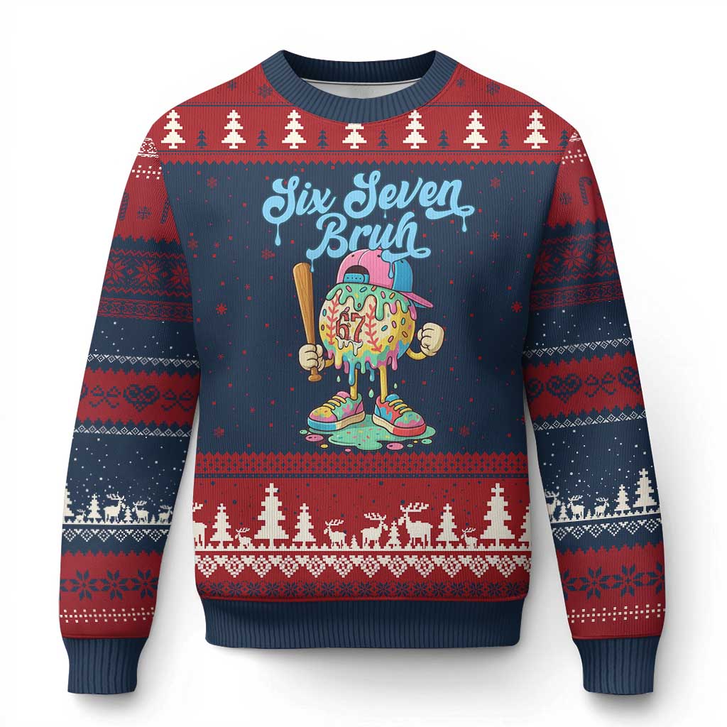 67 Bruh Meme Ugly Christmas Sweater Ice Cream Drip Baseball Sport - Wonder Print Shop