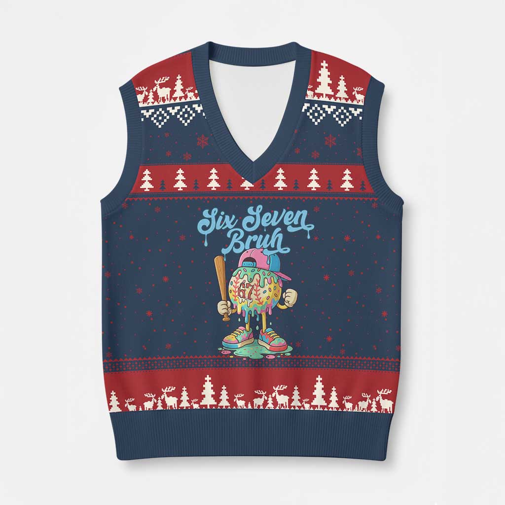 67 Bruh Meme V-Neck Knit Sweater Vest Ice Cream Drip Baseball Sport - Wonder Print Shop