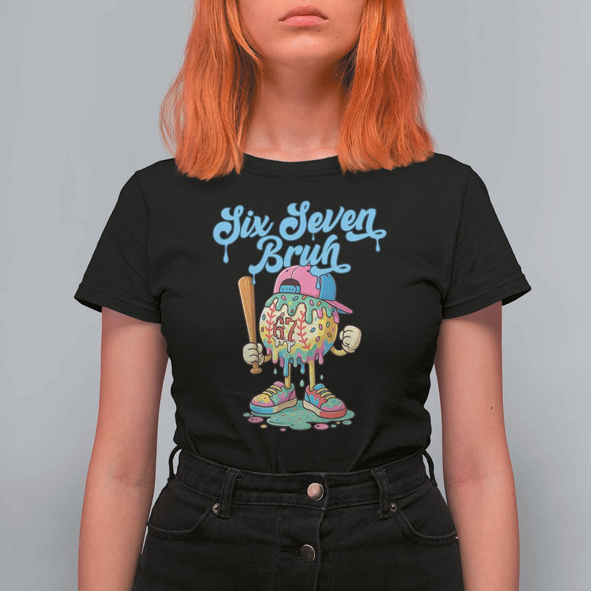 67 Bruh Meme T Shirt For Women Ice Cream Drip Baseball Sport - Wonder Print Shop