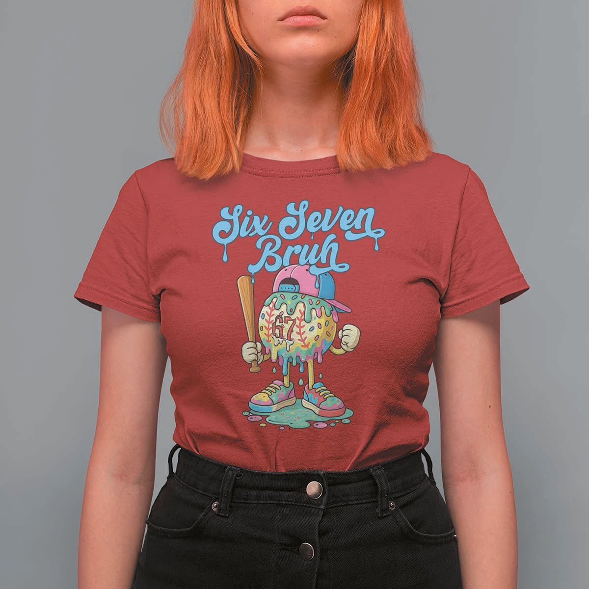 67 Bruh Meme T Shirt For Women Ice Cream Drip Baseball Sport - Wonder Print Shop