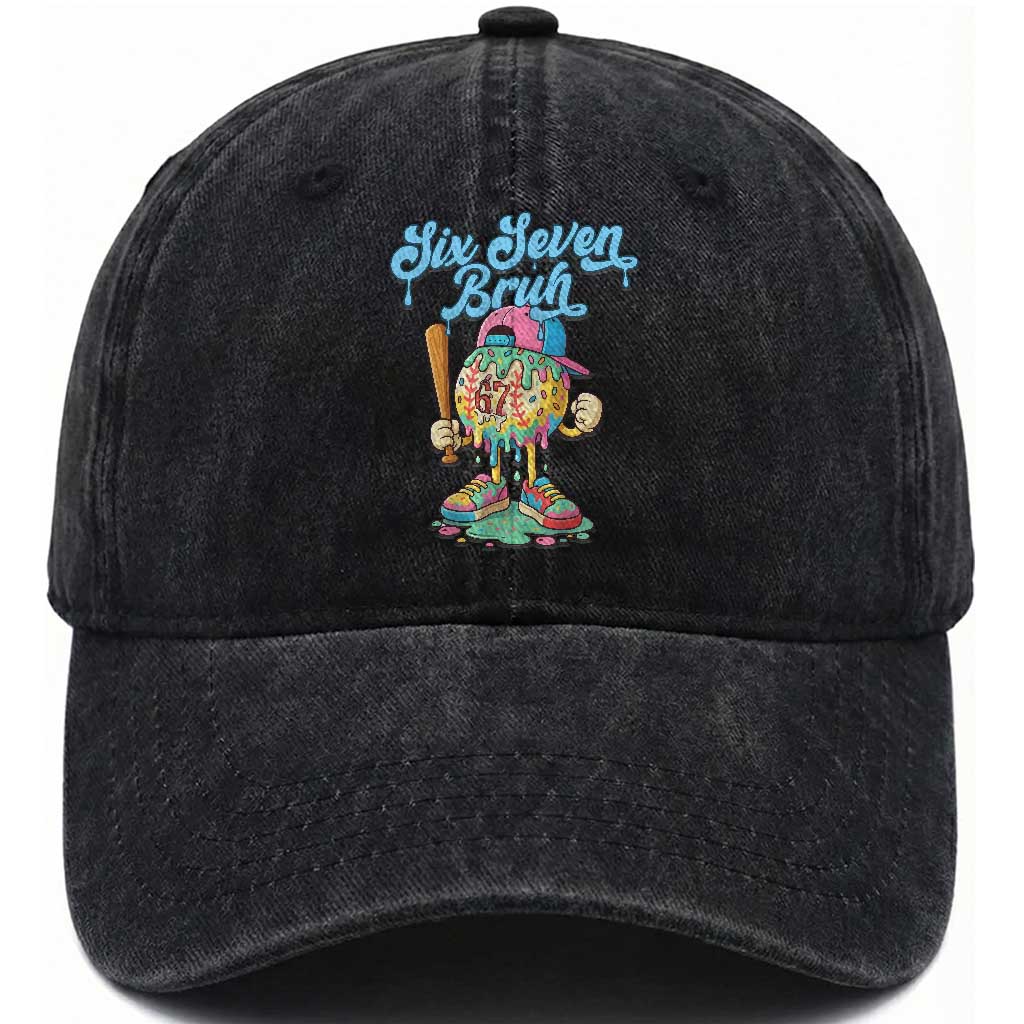 67 Bruh Meme Washed Cotton Baseball Cap Ice Cream Drip Baseball Sport