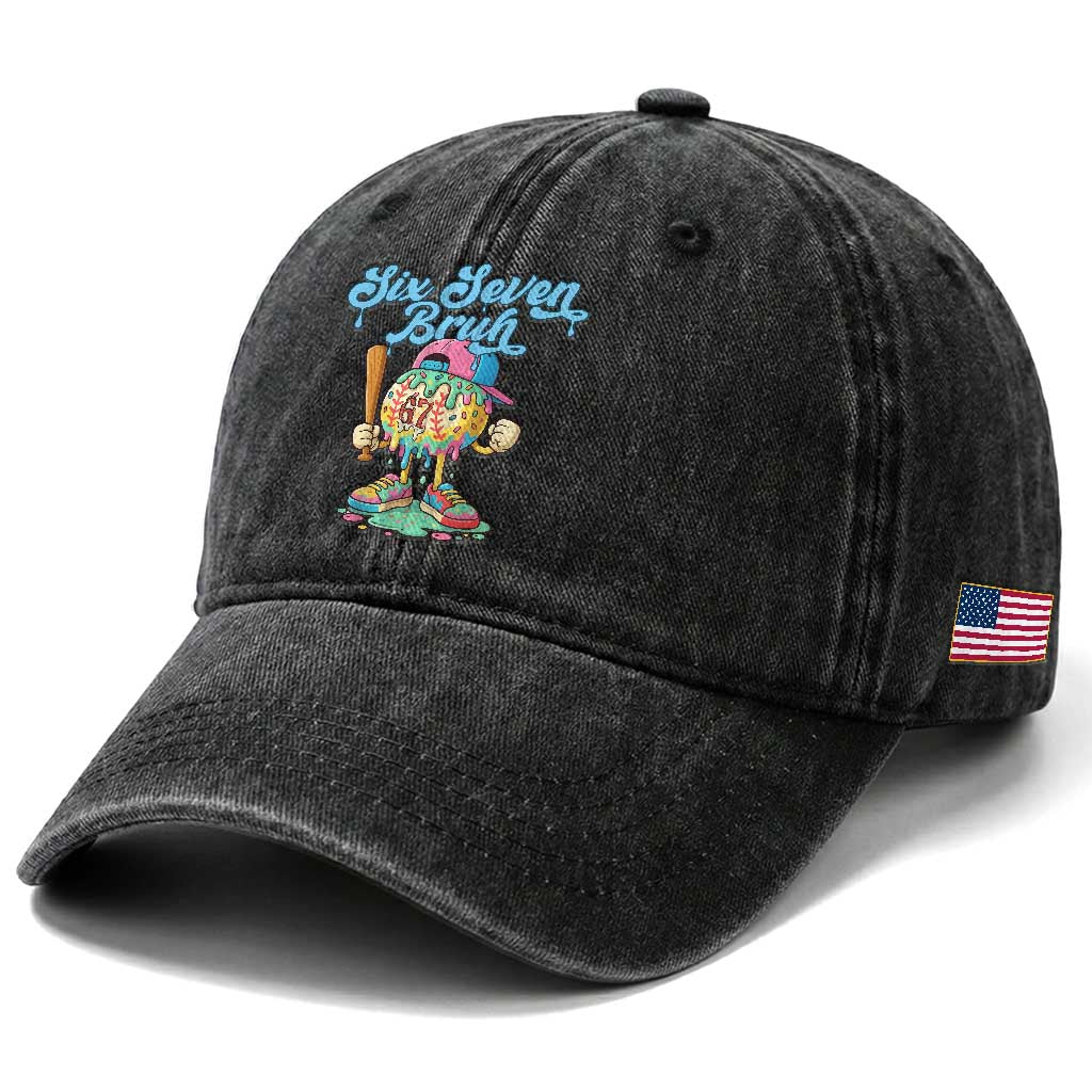 67 Bruh Meme Washed Cotton Baseball Cap Ice Cream Drip Baseball Sport