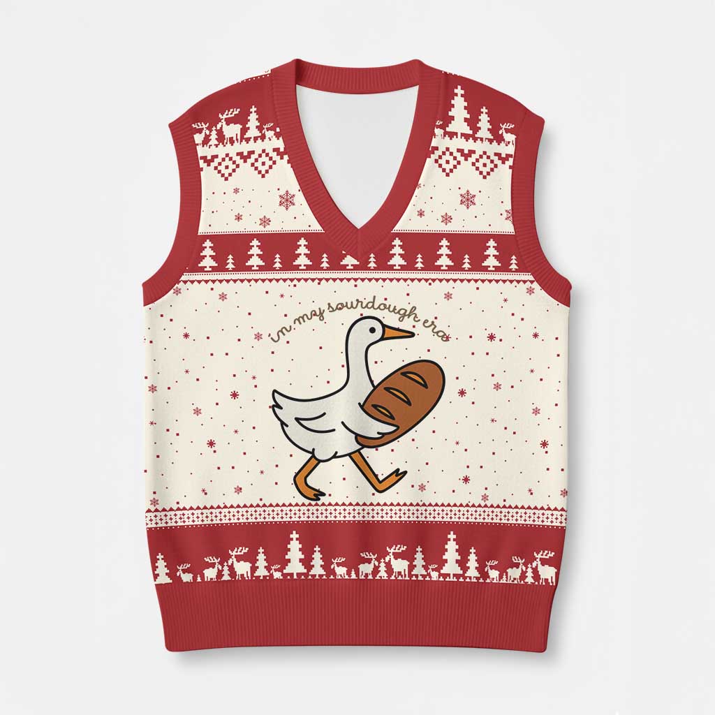 In My Sourdough Era V-Neck Knit Sweater Vest Funny Silly Goose Sourdough - Wonder Print Shop