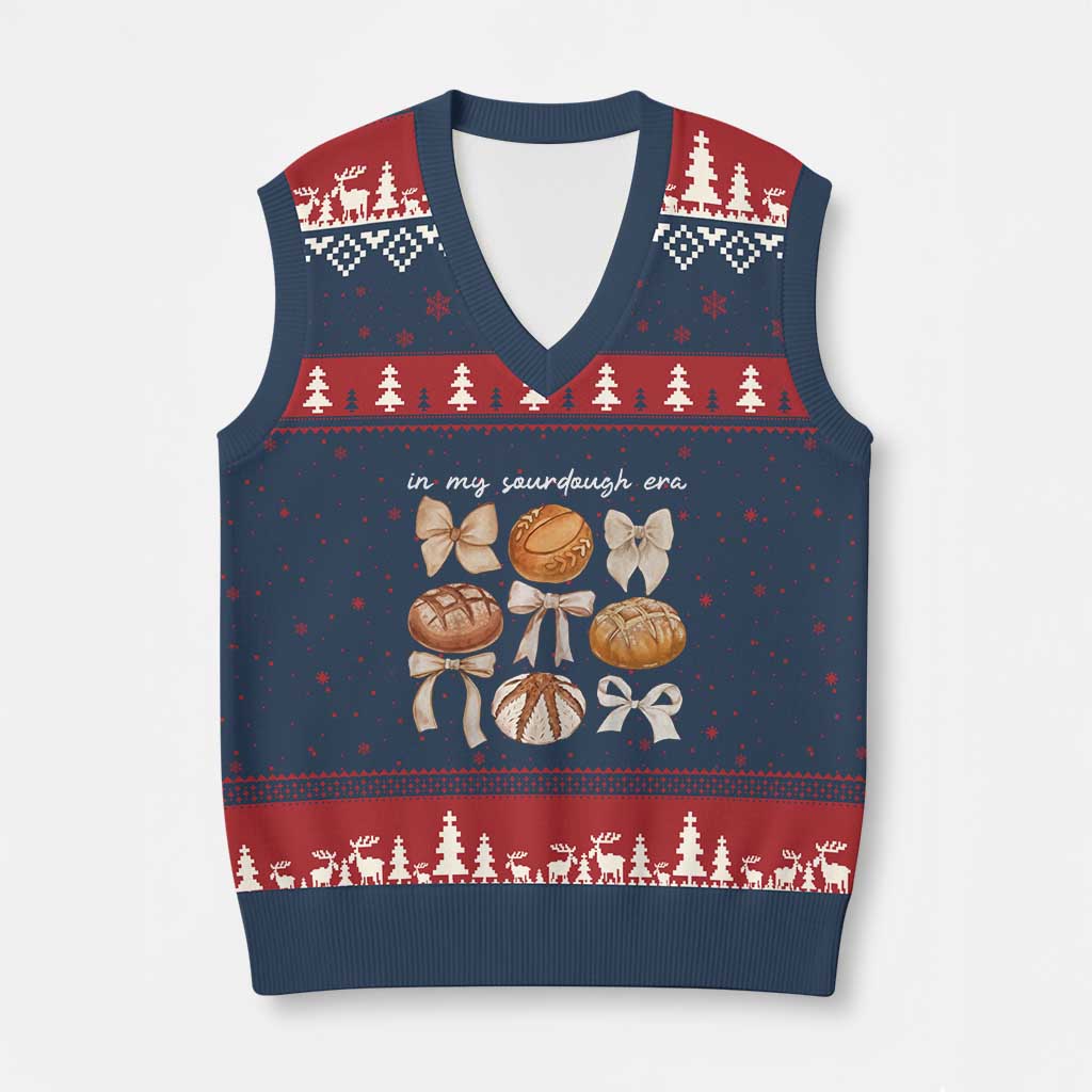 In My Sourdough Era V-Neck Knit Sweater Vest Coquette Bows Baking Bread Lover - Wonder Print Shop