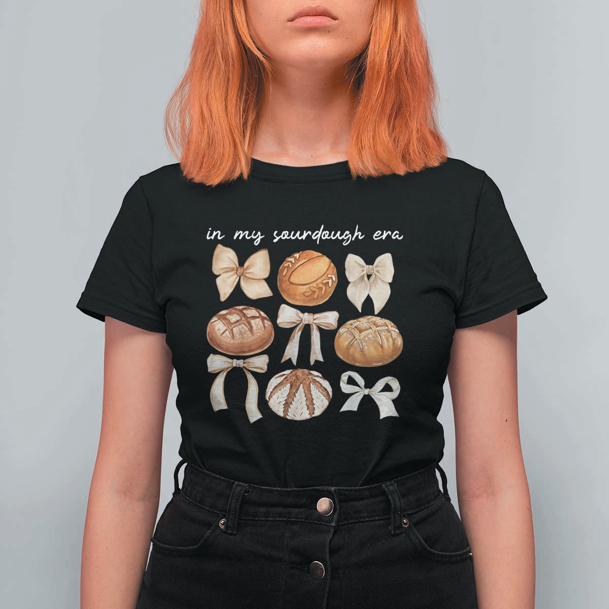 In My Sourdough Era T Shirt For Women Coquette Bows Baking Bread Lover - Wonder Print Shop