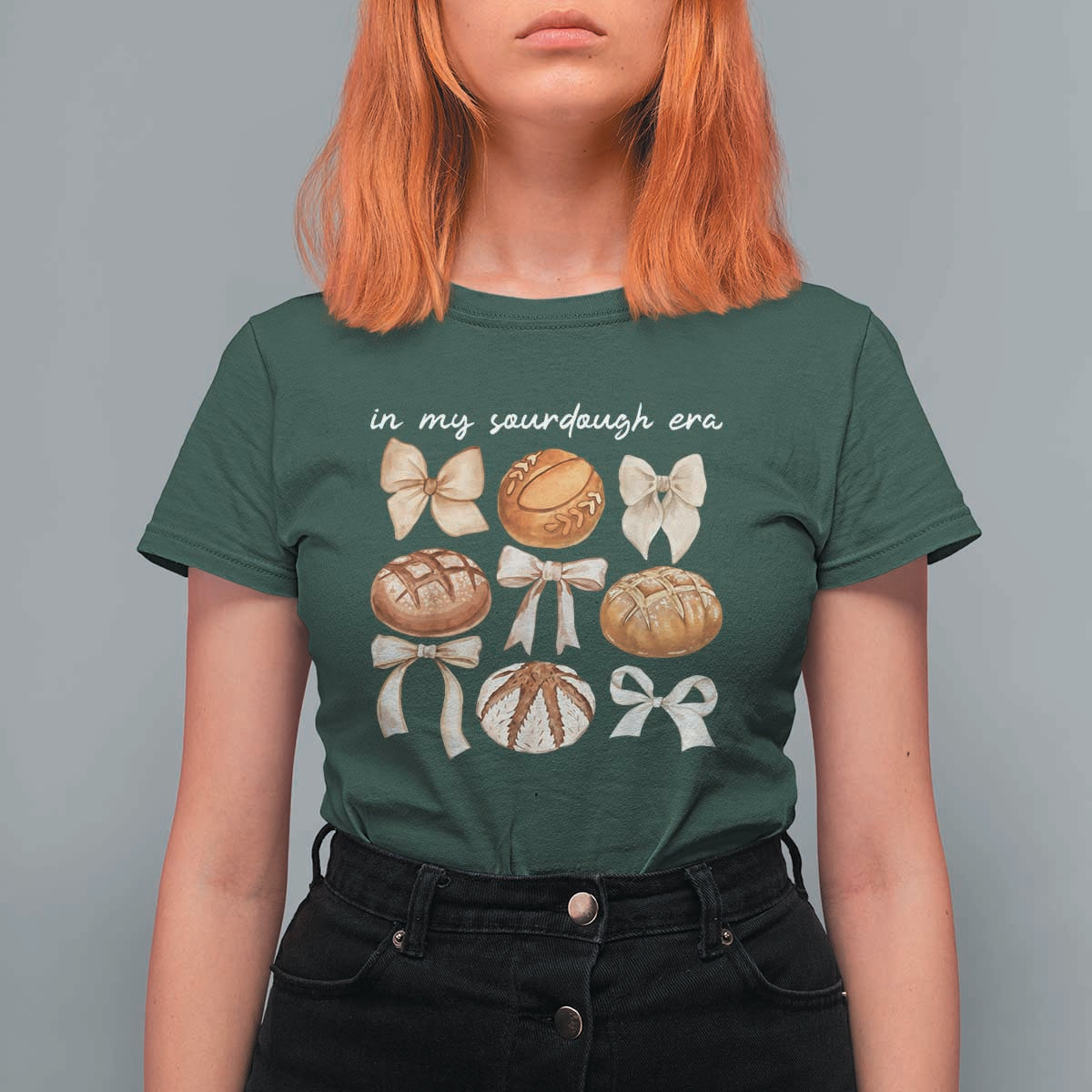 In My Sourdough Era T Shirt For Women Coquette Bows Baking Bread Lover - Wonder Print Shop
