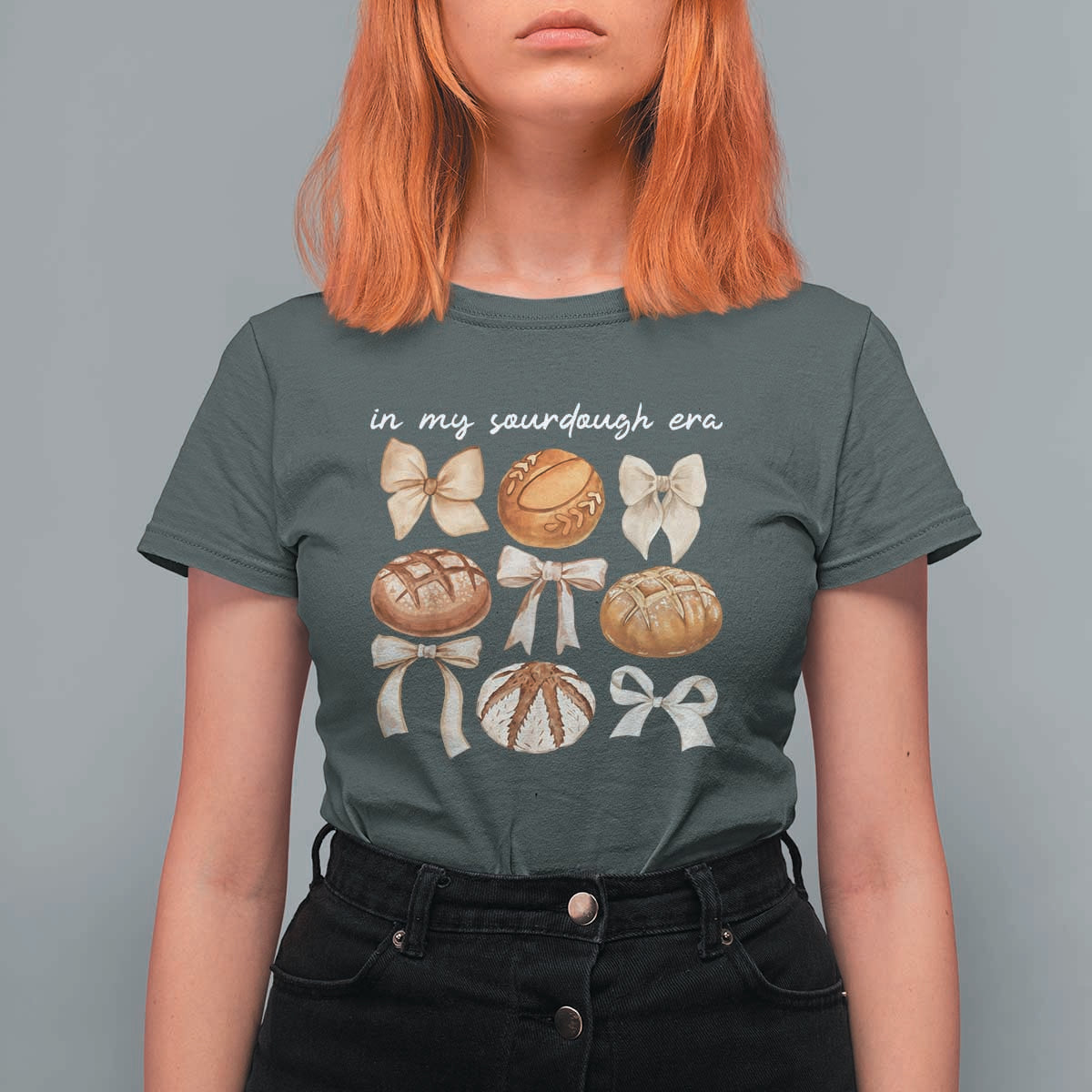 In My Sourdough Era T Shirt For Women Coquette Bows Baking Bread Lover - Wonder Print Shop