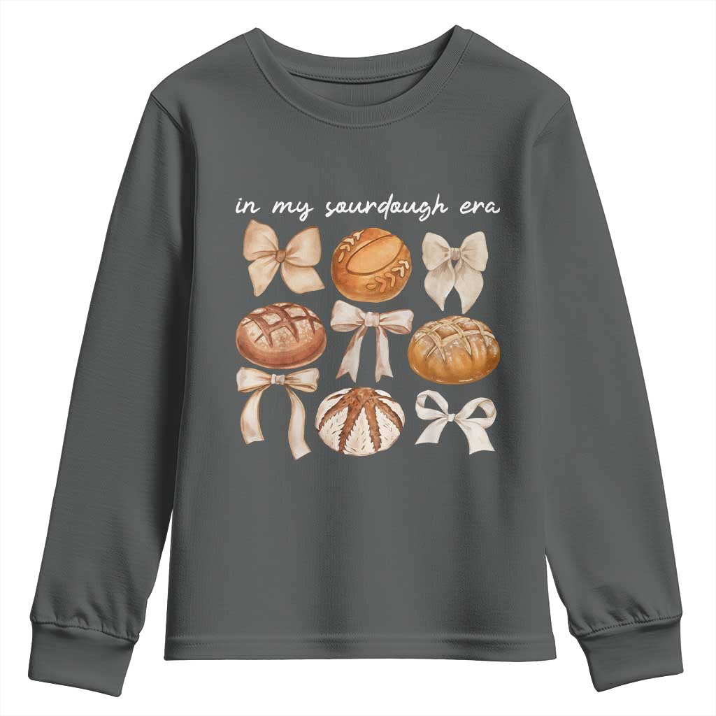 In My Sourdough Era Youth Sweatshirt Coquette Bows Baking Bread Lover - Wonder Print Shop