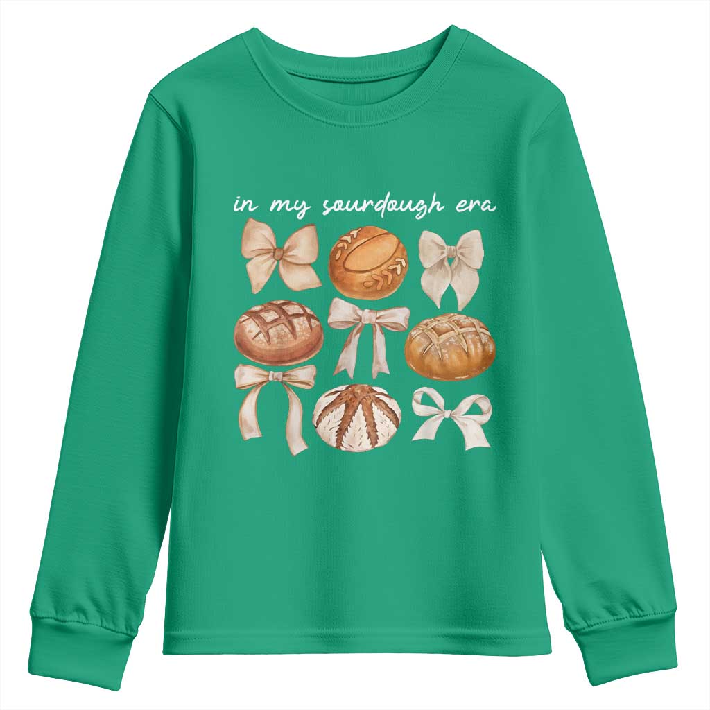 In My Sourdough Era Youth Sweatshirt Coquette Bows Baking Bread Lover - Wonder Print Shop