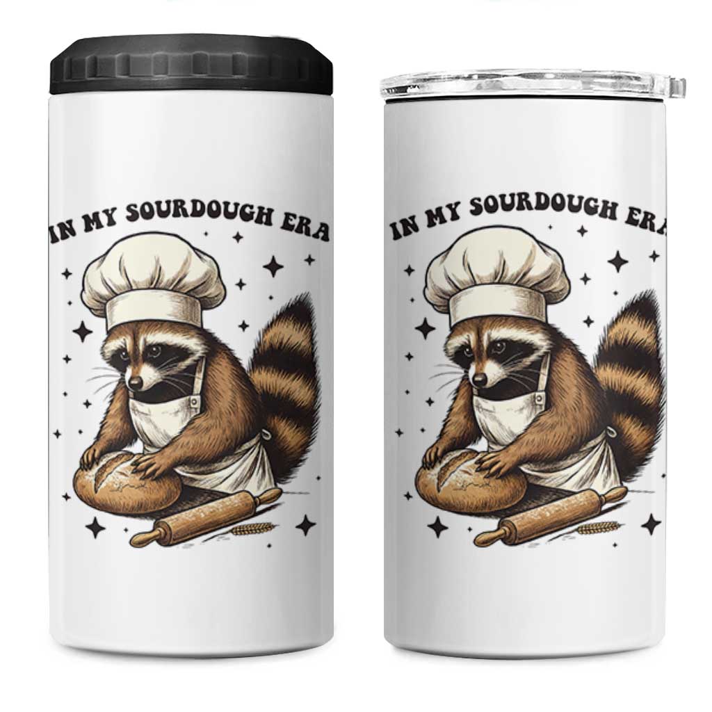 In My Sourdough Era 4 in 1 Can Cooler Tumbler Funny Raccoon Baker - Wonder Print Shop