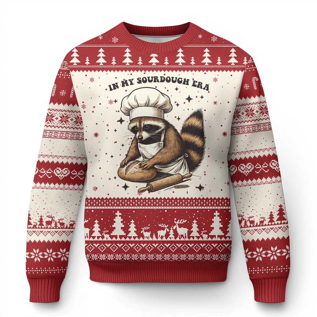 In My Sourdough Era Ugly Christmas Sweater Funny Raccoon Baker - Wonder Print Shop